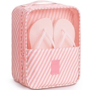 Shoe Bag PINK Striped Hold 3 Pairs Shoes Dsily use or Travel Bag Size 12x9 NWT